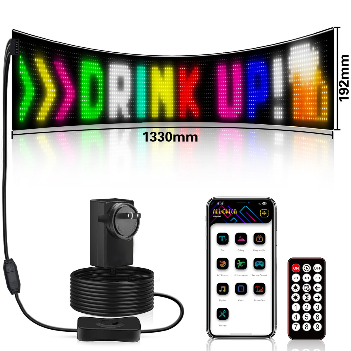 Flexible LED Display Sign with Mobile App Control (52.36" x 7.56")