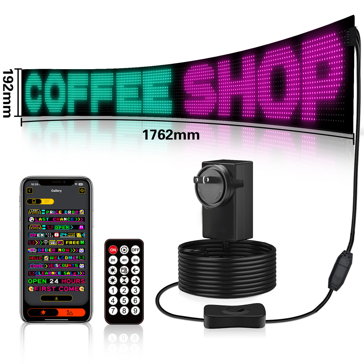 Flexible LED Display Sign with Mobile App Control (69.37" x 7.56")