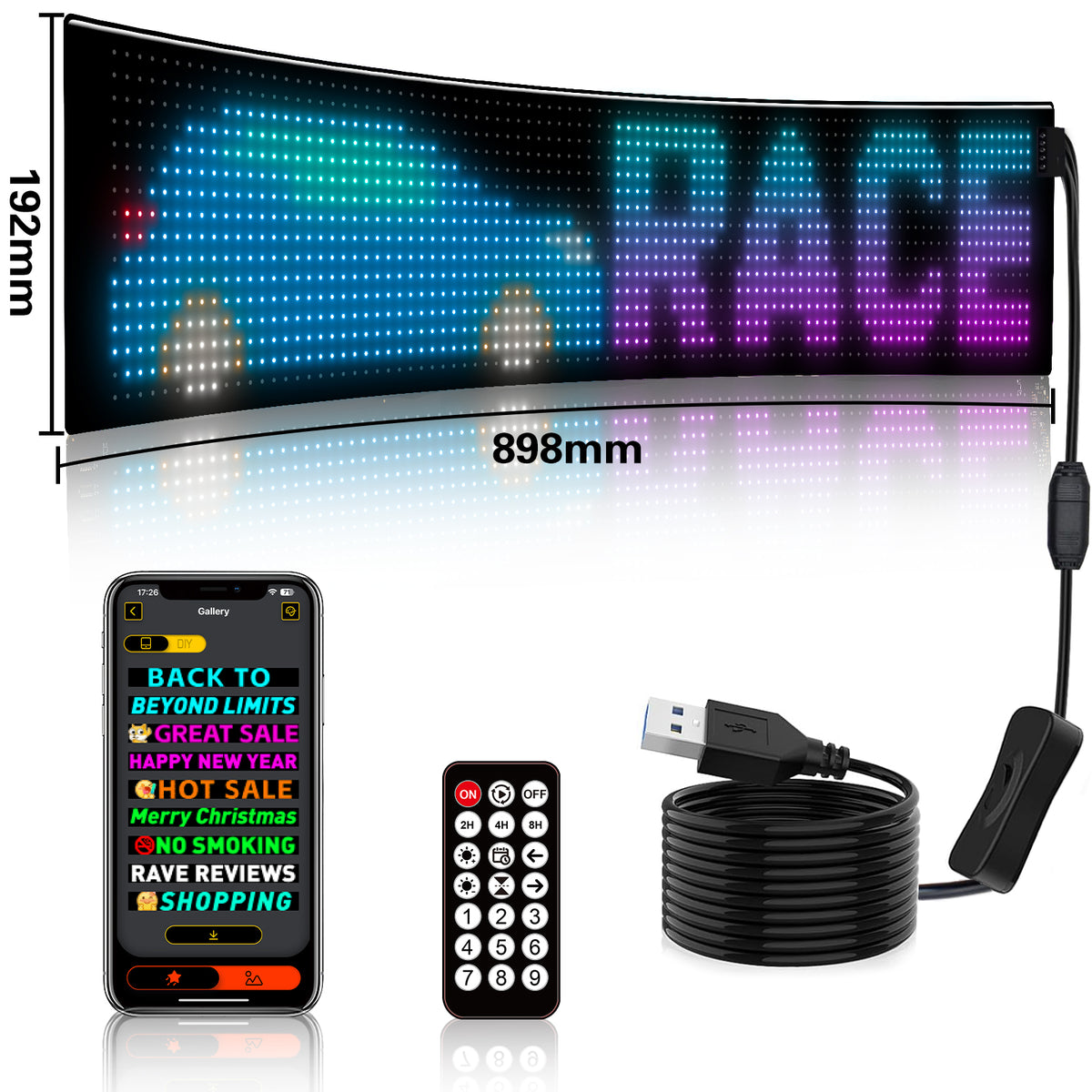 Flexible LED Display Sign with Mobile App Control (35.35" x 7.56")
