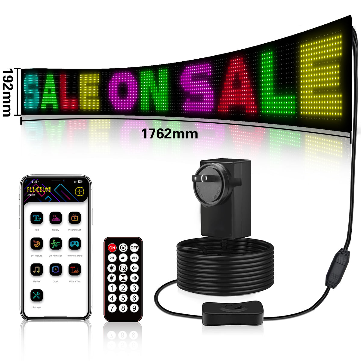 Flexible LED Display Sign with Mobile App Control (69.37" x 7.56")