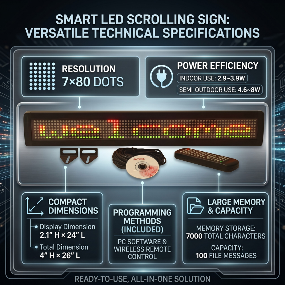 ML-Series Tri-Color Single Line Indoor Programmable LED Sign (4" X 26")