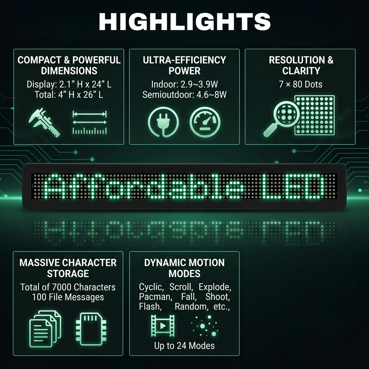 ML-Series Green Single Line Semi-outdoor Programmable LED Sign (4" X 26")