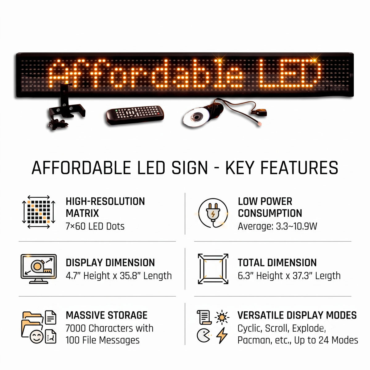L-Series Yellow Single Line Semi-outdoor Programmable LED Sign (6.5" X 38")