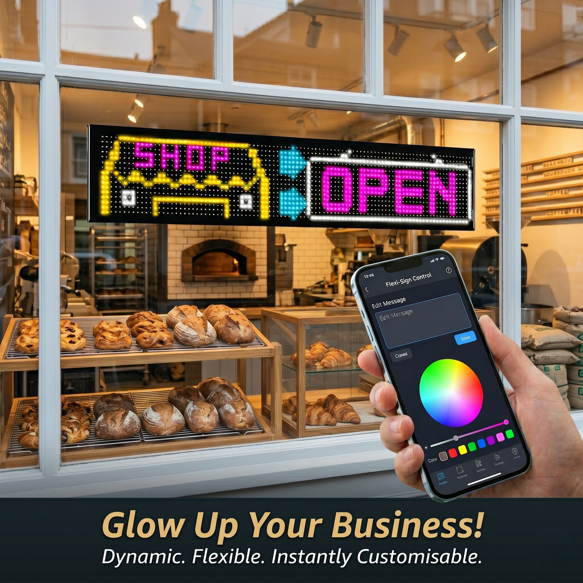 Flexible LED Display Sign with Mobile App Control (69.37" x 7.56")