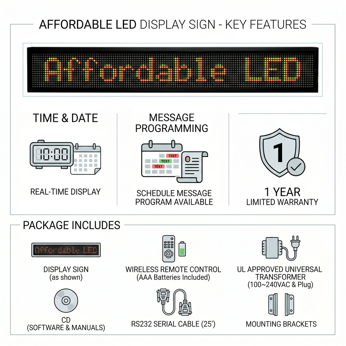 DO-Series Tri-Color Double Line Indoor Programmable LED Sign (6" X 39.6")