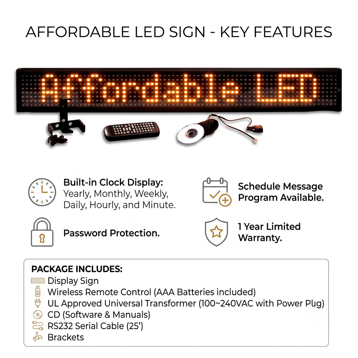 L-Series Yellow Single Line Semi-outdoor Programmable LED Sign (6.5" X 38")