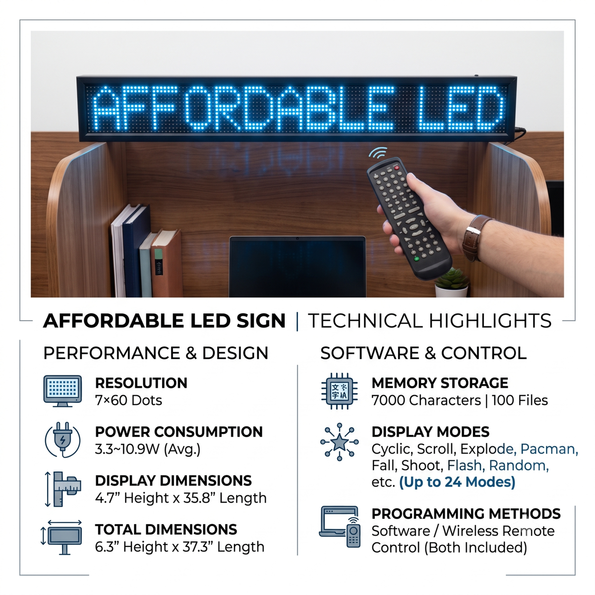 L-Series Blue Single Line Semi-outdoor Programmable LED Sign  (6.5" X 38")