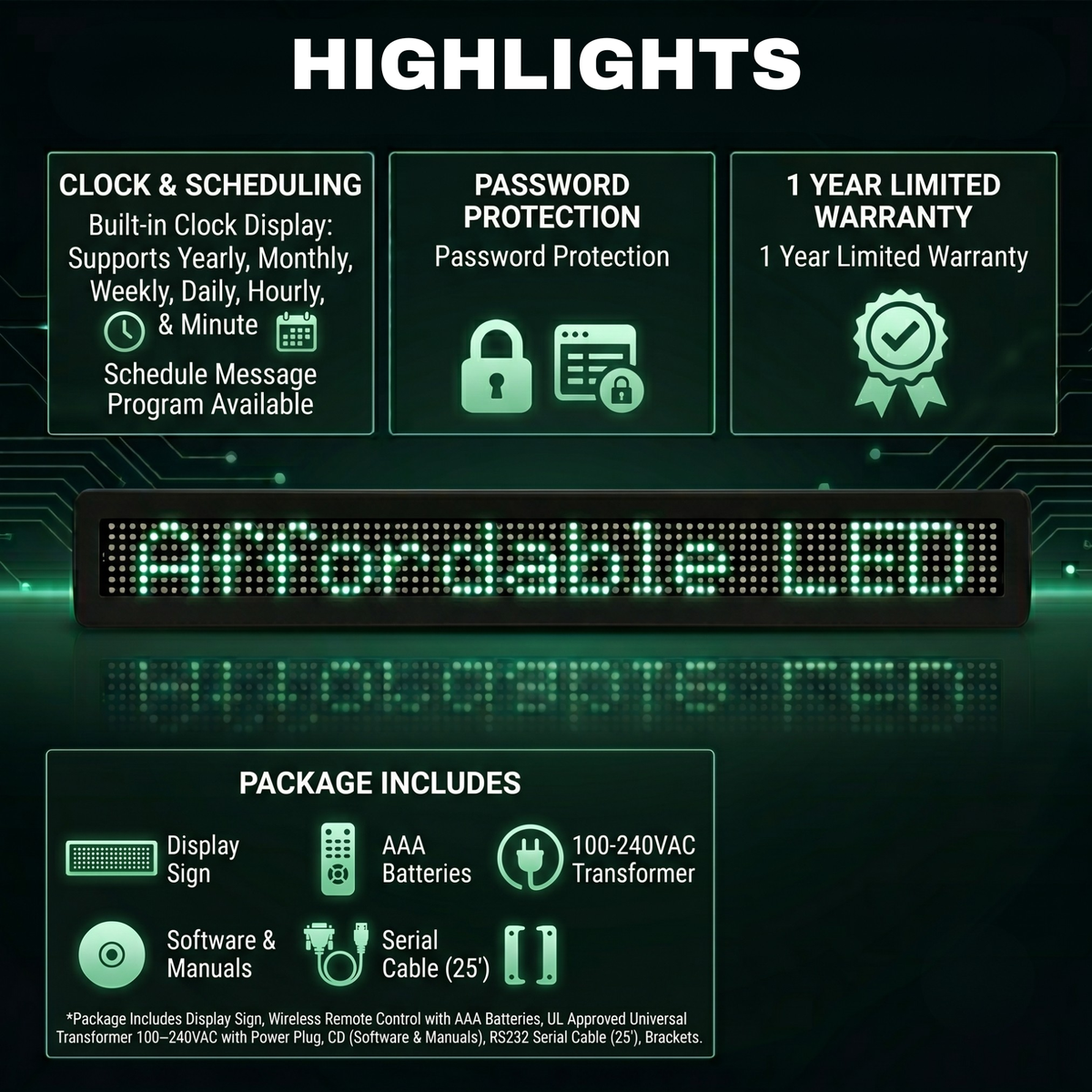 ML-Series Green Single Line Semi-outdoor Programmable LED Sign (4" X 26")