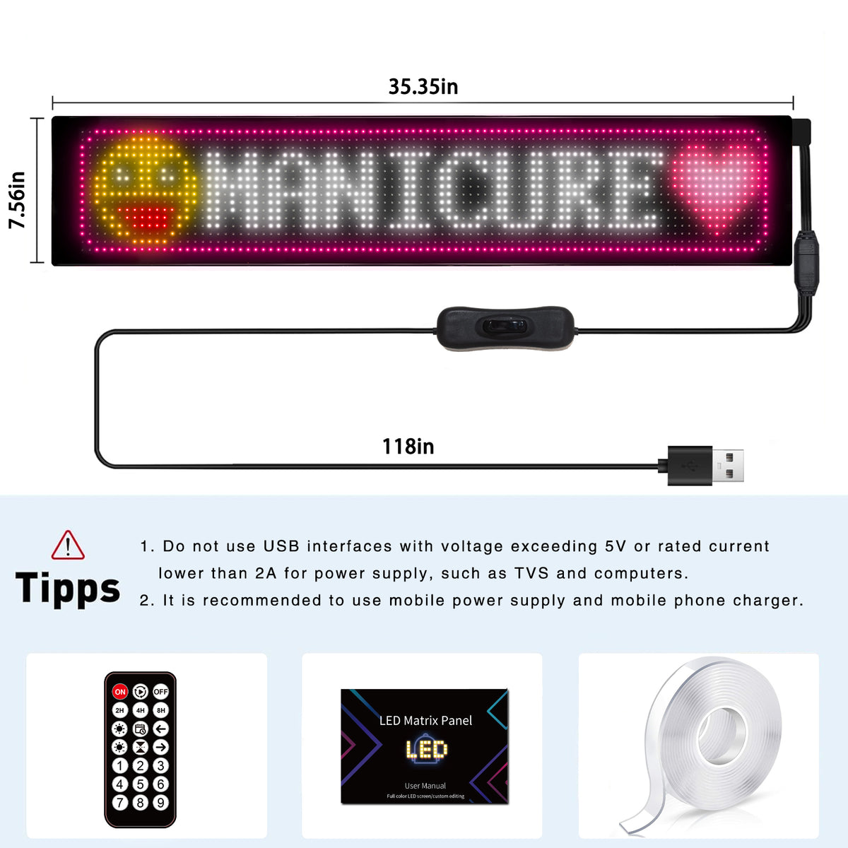 Flexible LED Display Sign with Mobile App Control (35.35" x 7.56")